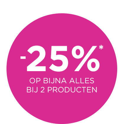 Kortingsbol met tekst -25%* op bijna alles bij 2 producten