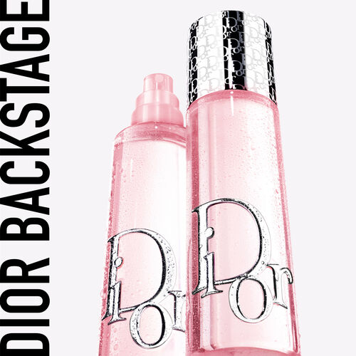 Links het logo van Dior Backstage. Rechts een flesje Airflash Mist zonder dop en een ander flesje met dop.