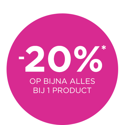 Kortingsbol met tekst -20%* op bijna alles bij 1 product