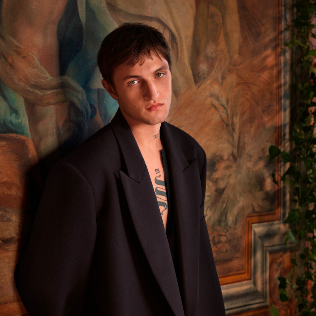 Female in a purple evening dress.