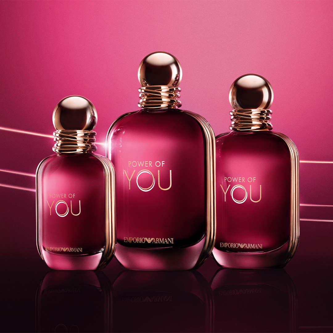 Three bottles of Armani Power Of You perfumes in different mililittres