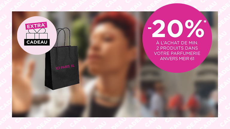 Profitez dès maintenant et jusqu'au 03/05/2025 de -20% à l'achat de 2 produits sur tout l'assortiment *, exclusivement dans votre parfumerie Anvers Meir 61.