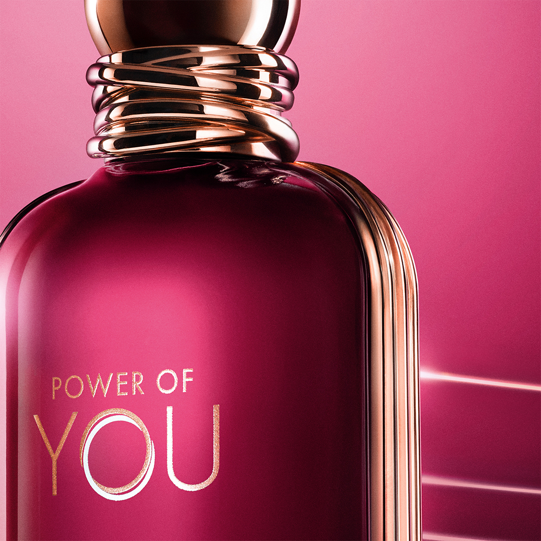 Armani Power of You perfume bottle detail shot.